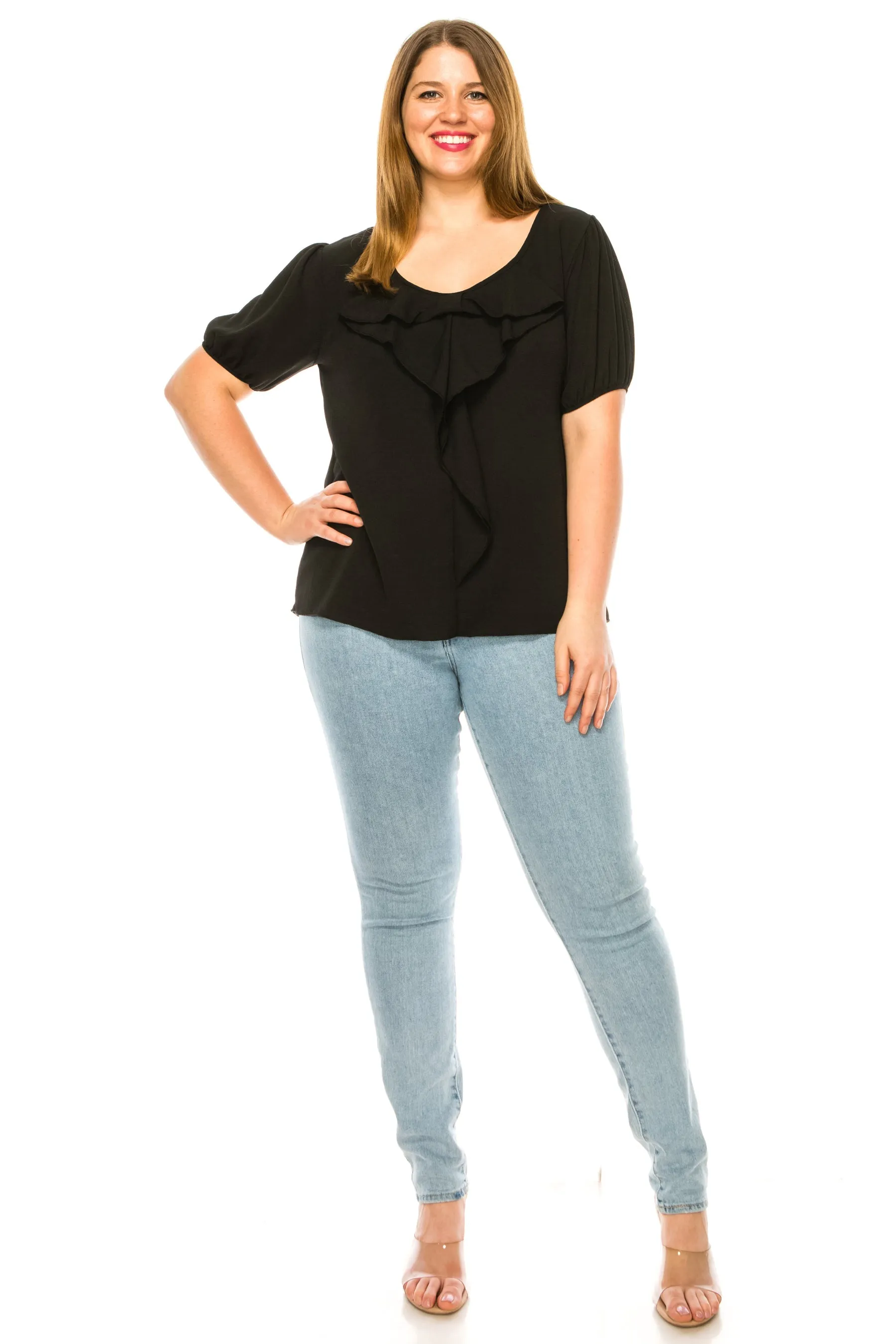 Women's Plus Size Ruffled Detail Tunic Blouse Top