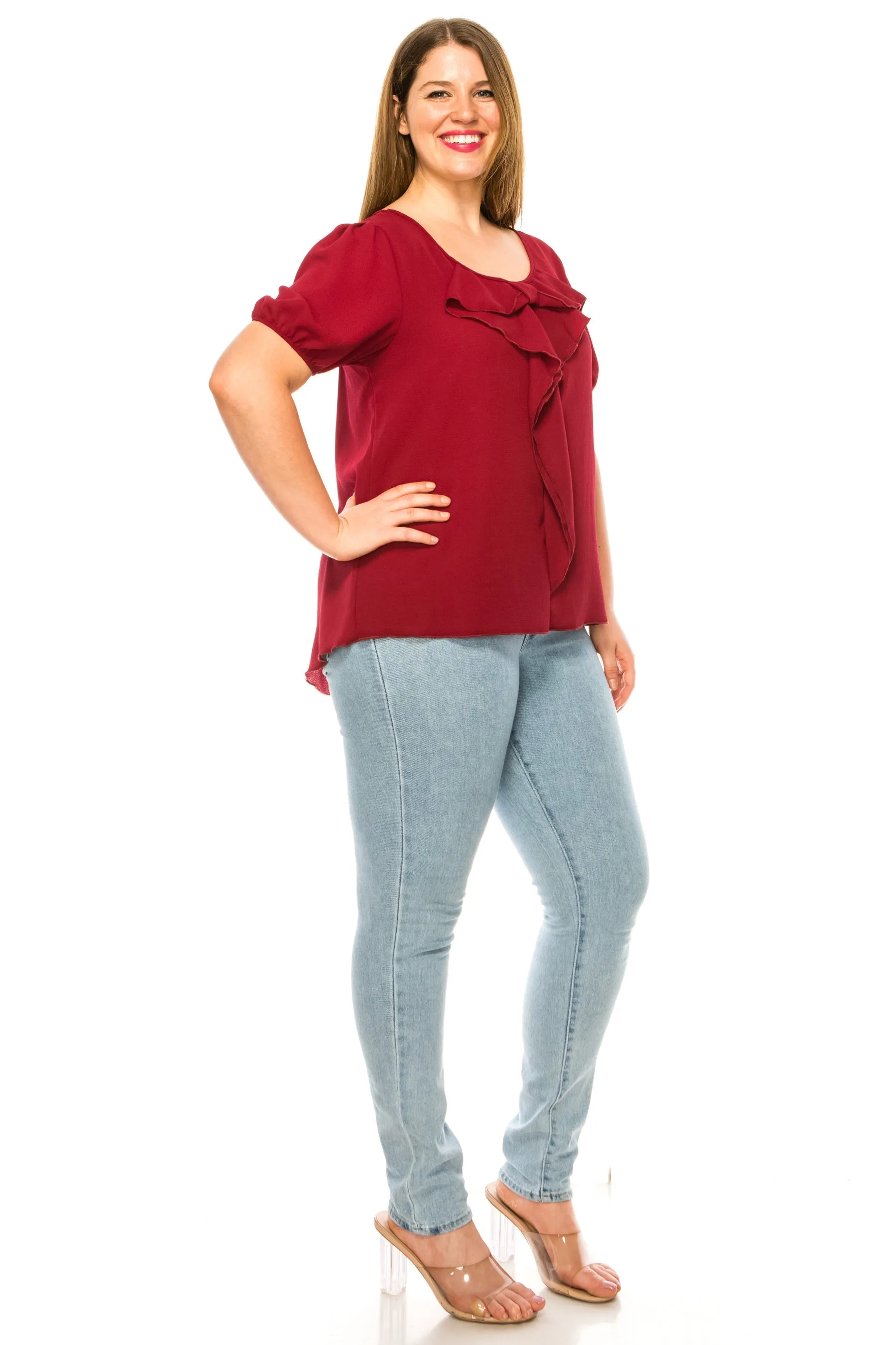 Women's Plus Size Ruffled Detail Tunic Blouse Top