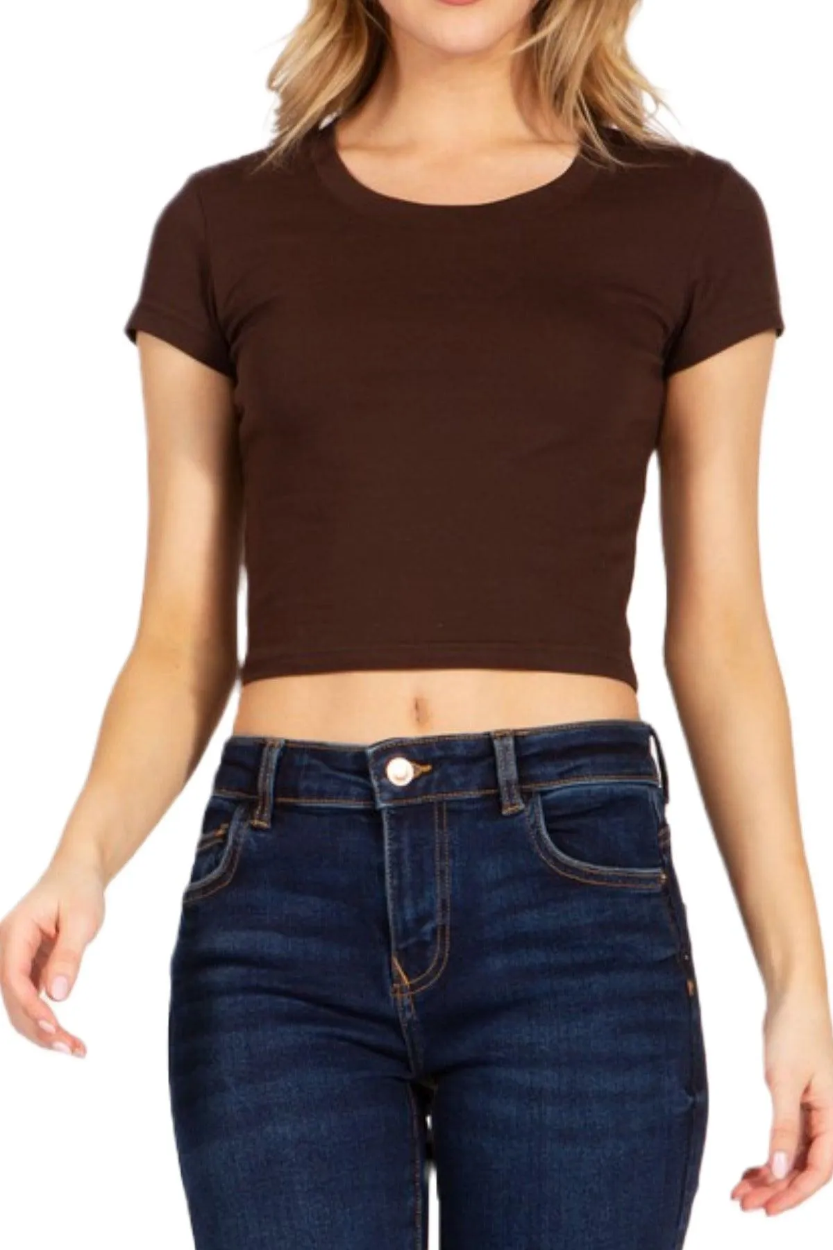 Women's Short Sleeve Stretch Crop Top T-Shirt