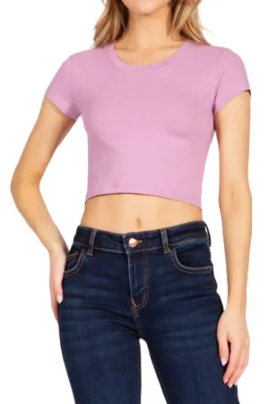 Women's Short Sleeve Stretch Crop Top T-Shirt