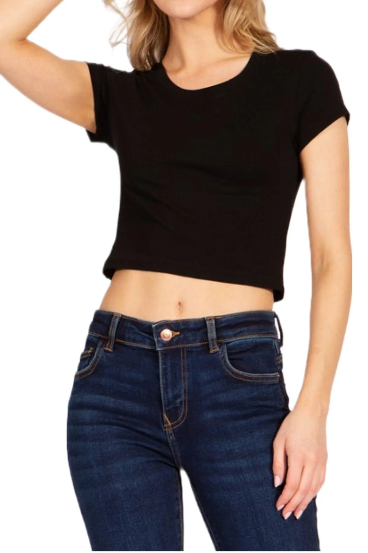 Women's Short Sleeve Stretch Crop Top T-Shirt