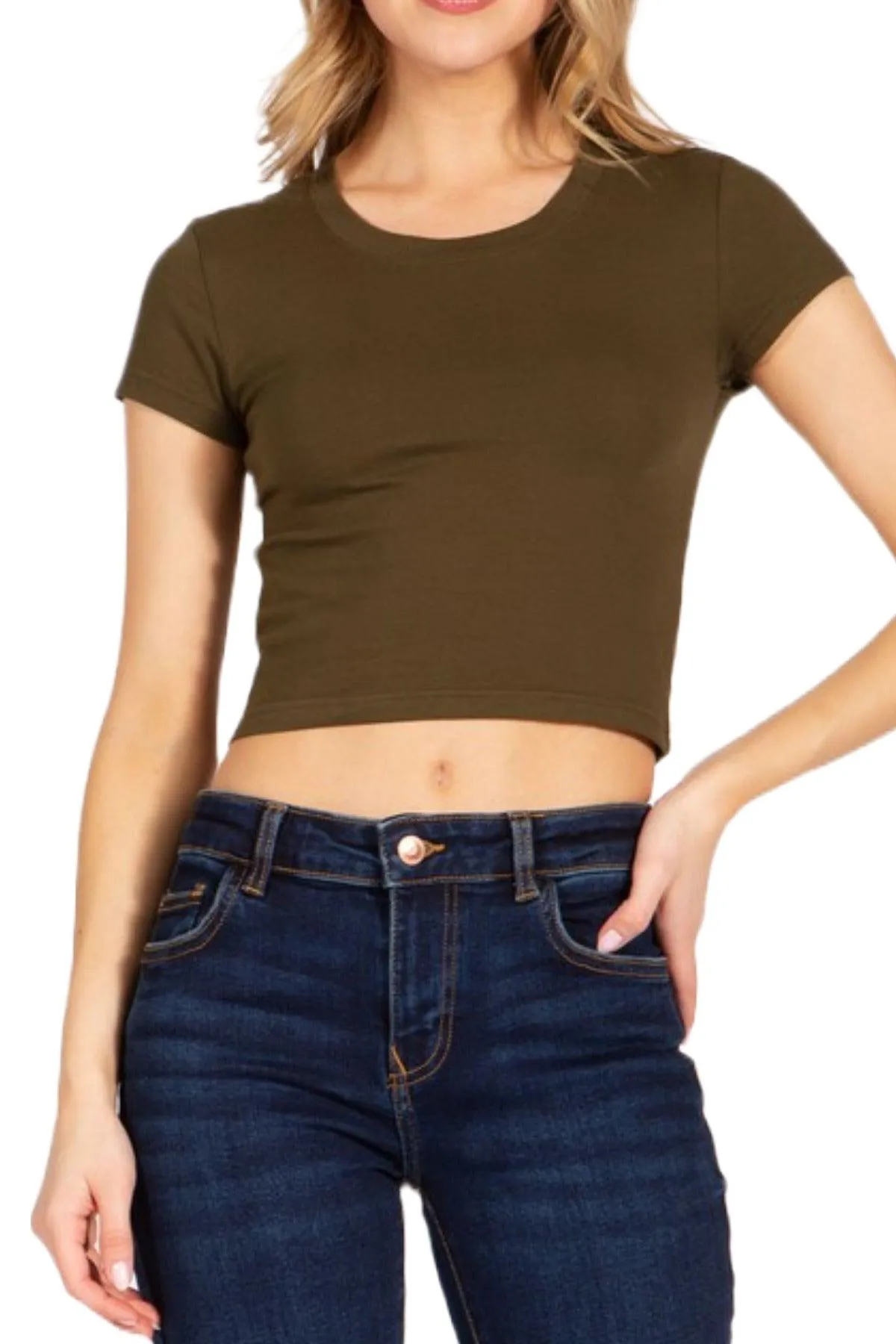 Women's Short Sleeve Stretch Crop Top T-Shirt