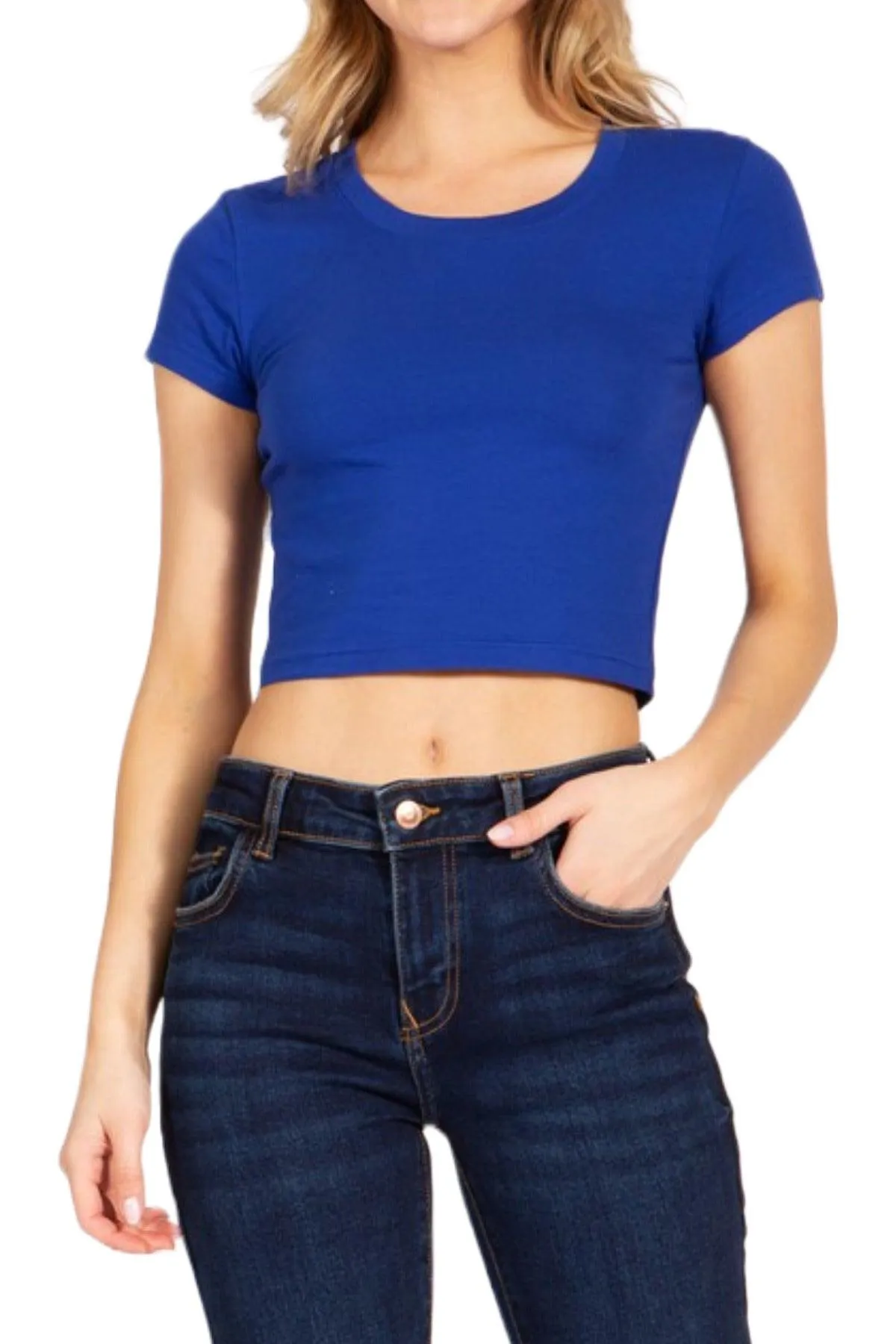 Women's Short Sleeve Stretch Crop Top T-Shirt