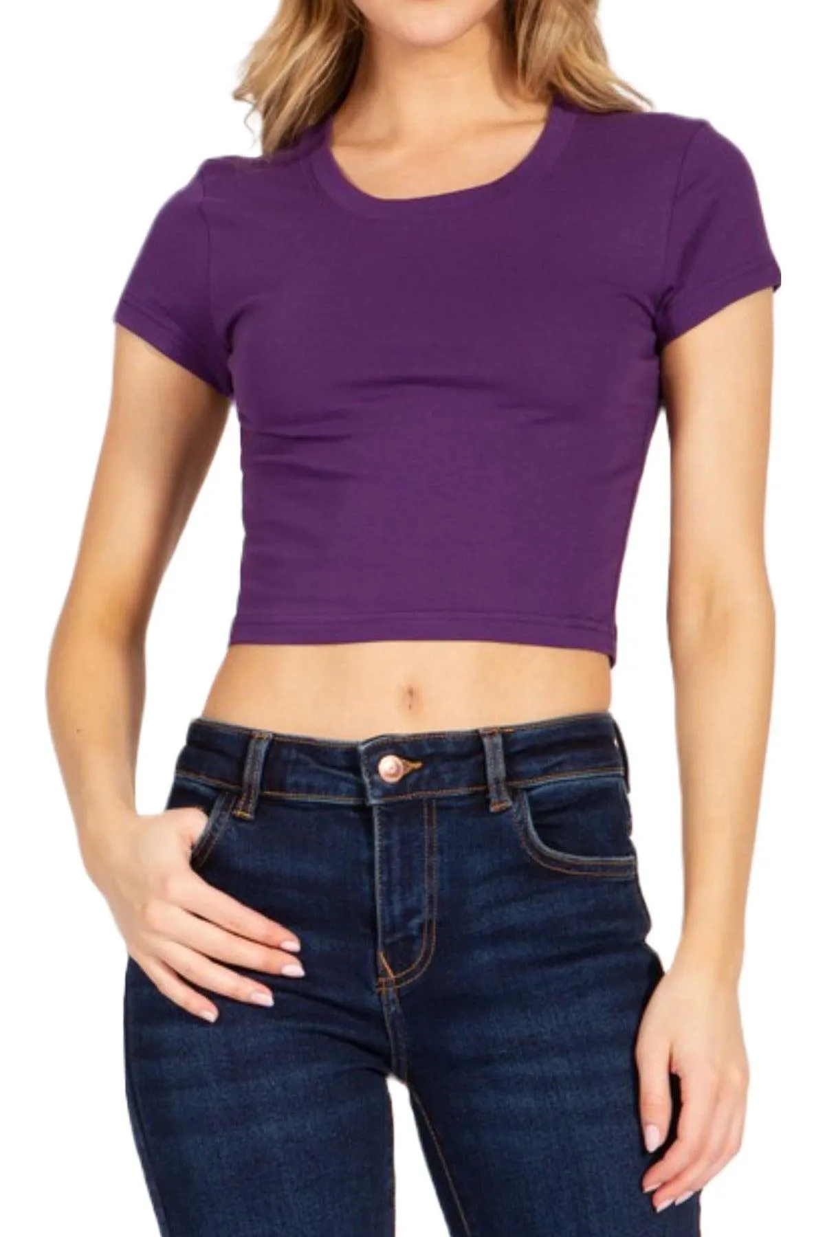 Women's Short Sleeve Stretch Crop Top T-Shirt