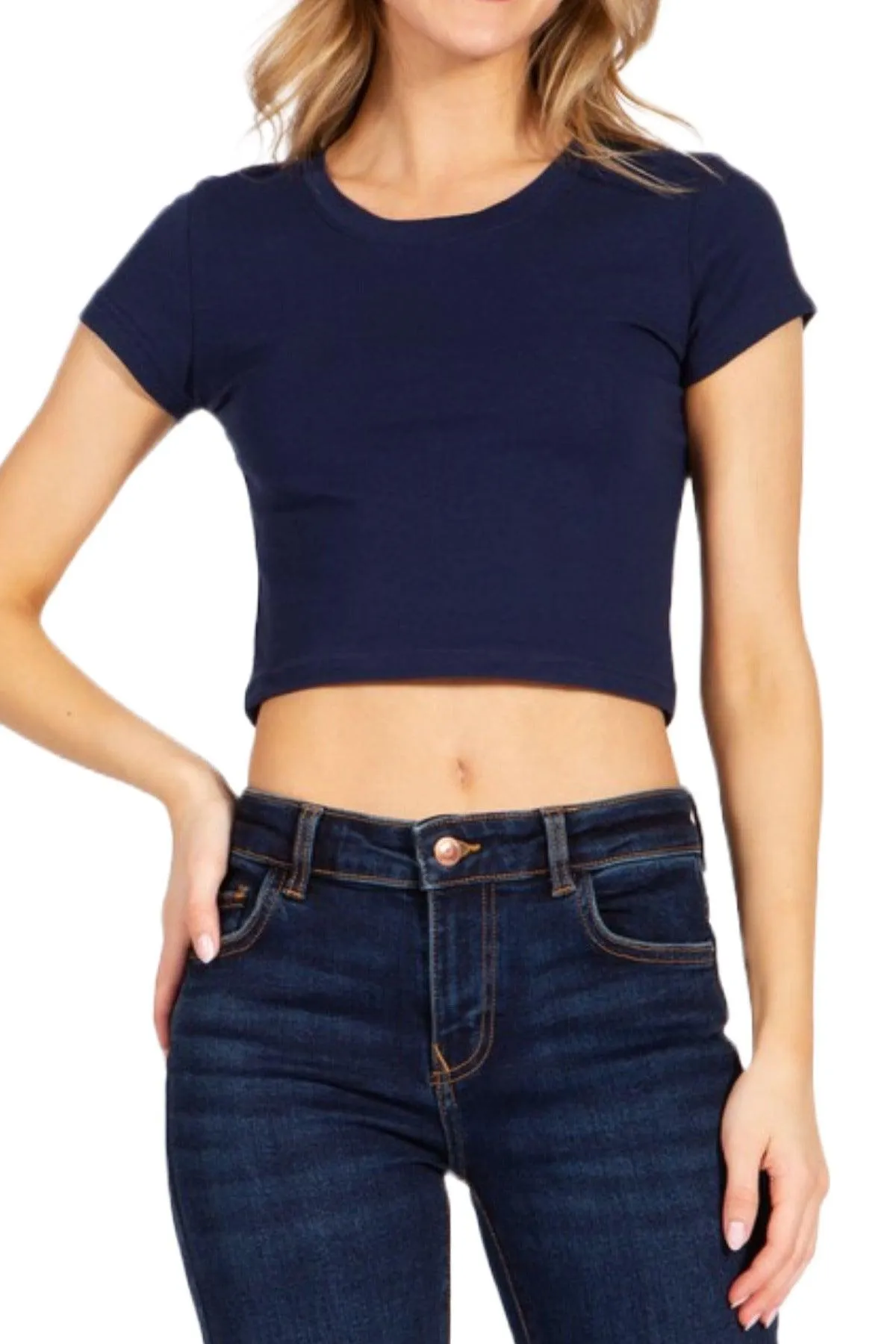 Women's Short Sleeve Stretch Crop Top T-Shirt