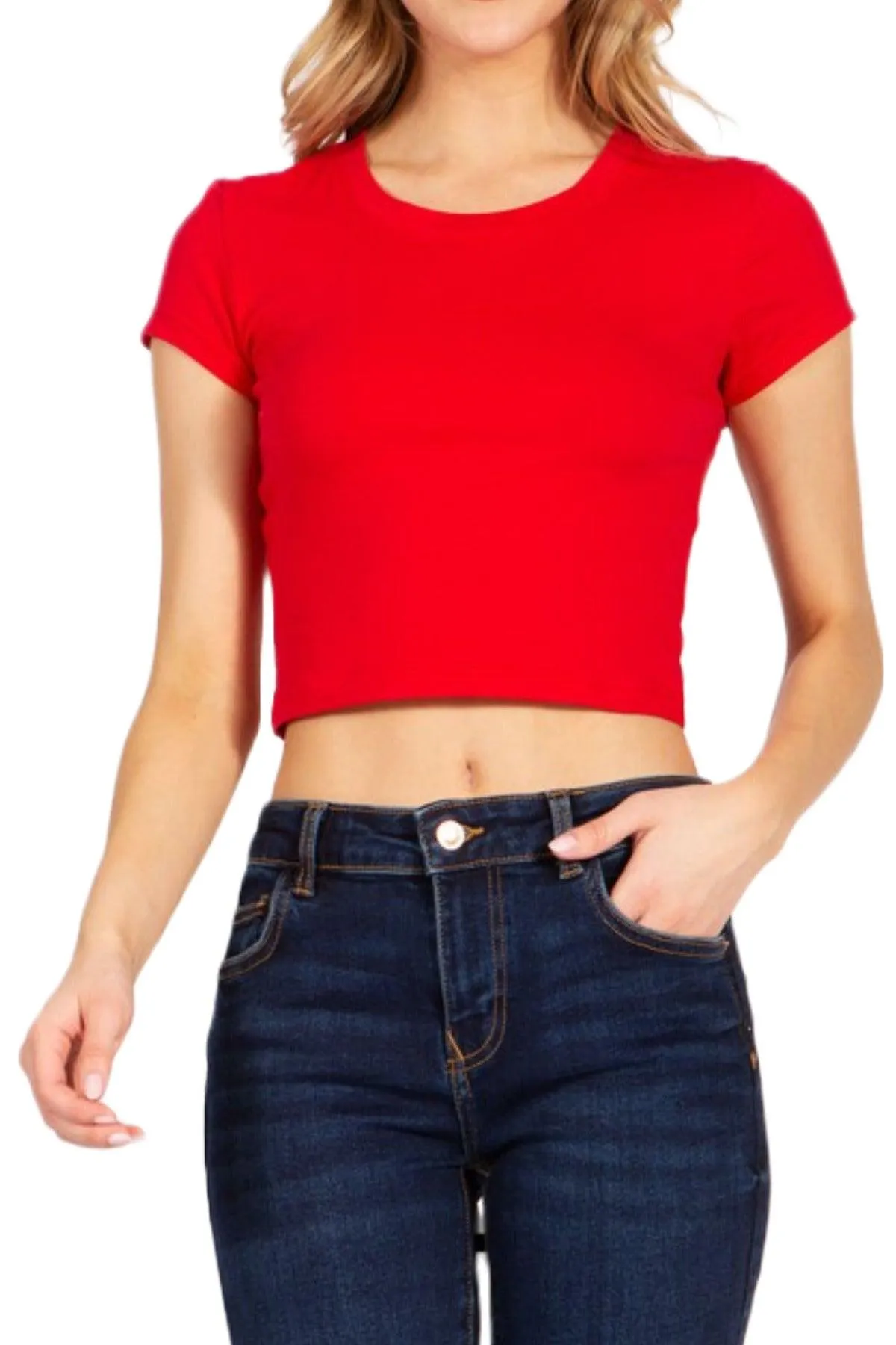 Women's Short Sleeve Stretch Crop Top T-Shirt