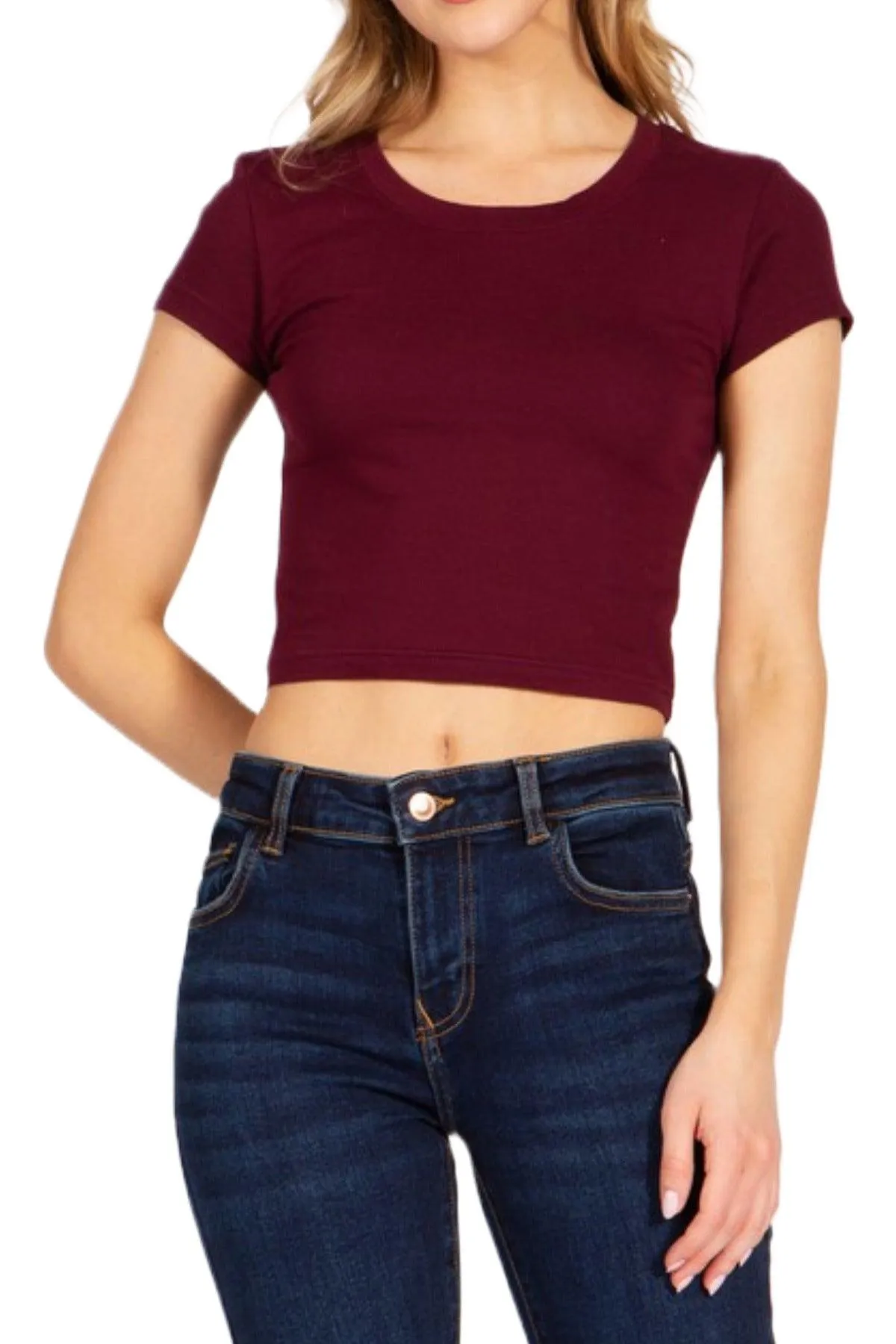 Women's Short Sleeve Stretch Crop Top T-Shirt