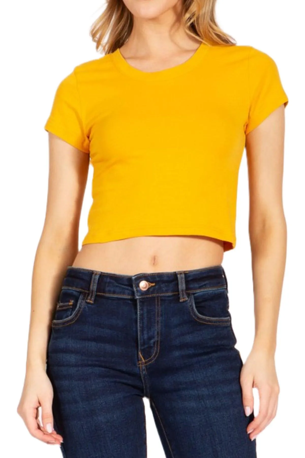 Women's Short Sleeve Stretch Crop Top T-Shirt