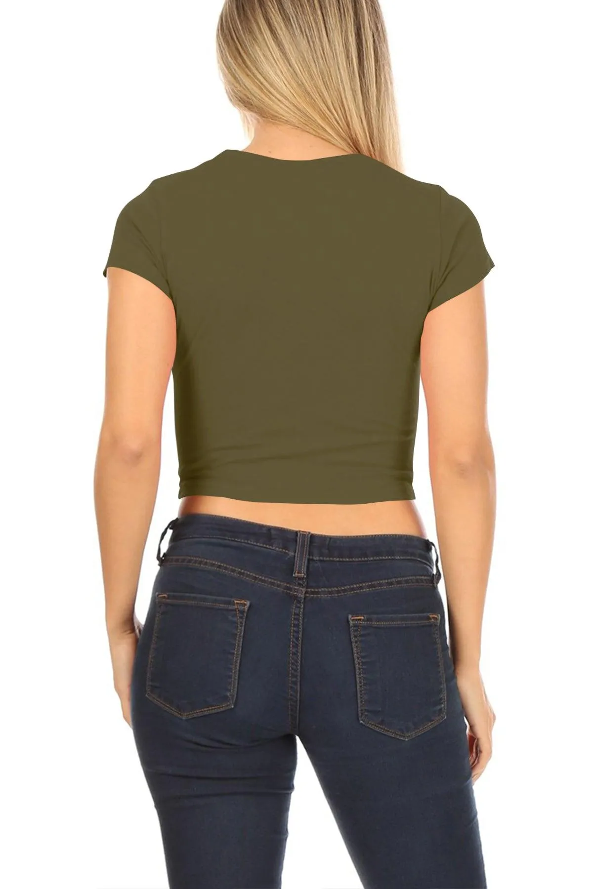 Women's Short Sleeve Stretch Lightweight Round Neck Solid Cropped Top