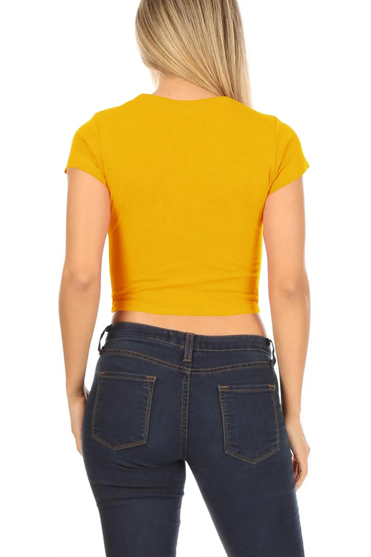 Women's Short Sleeve Stretch Lightweight Round Neck Solid Cropped Top