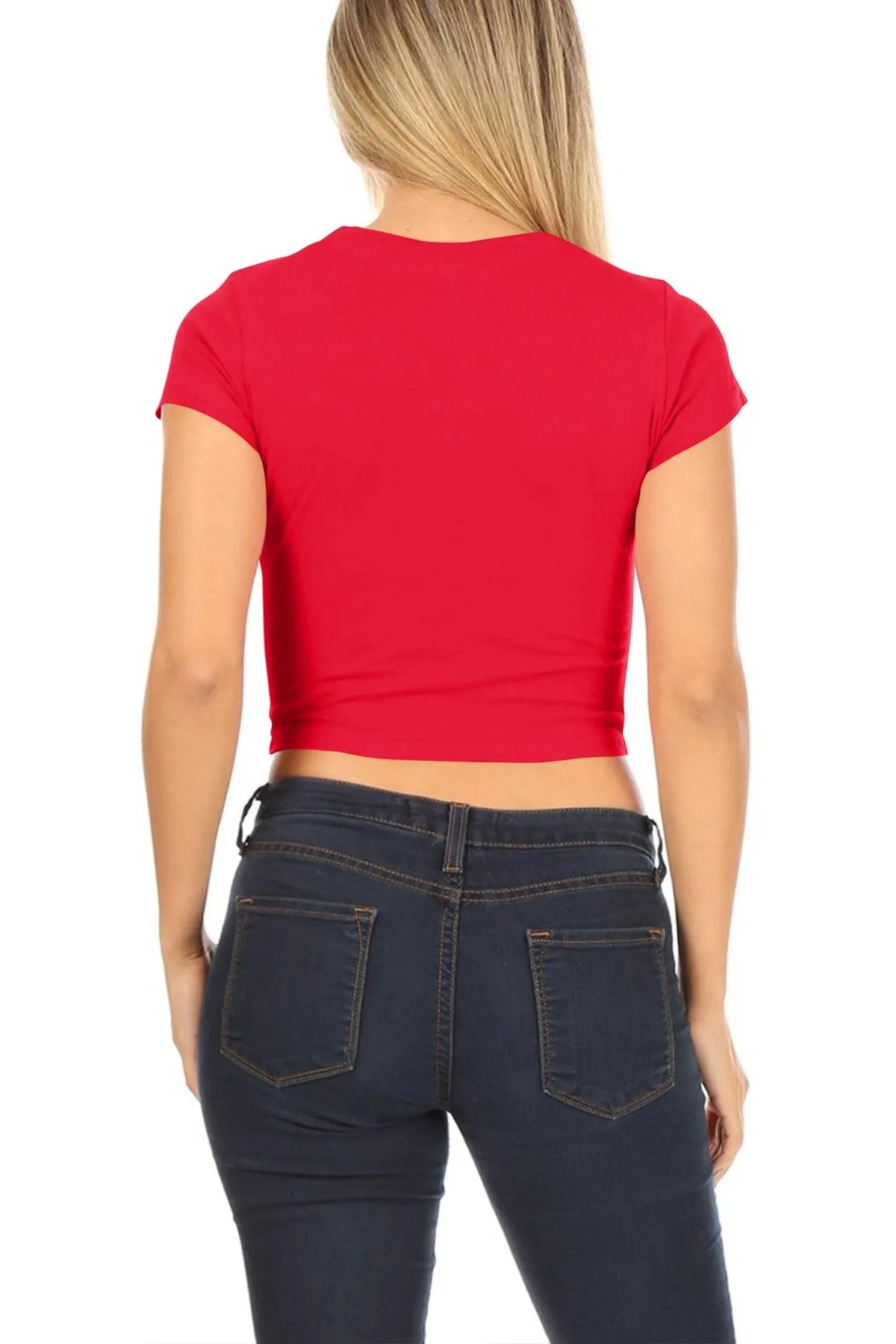 Women's Short Sleeve Stretch Lightweight Round Neck Solid Cropped Top