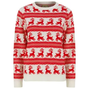 Womens Traditional Christmas Jumper Leaping Reindeer Red