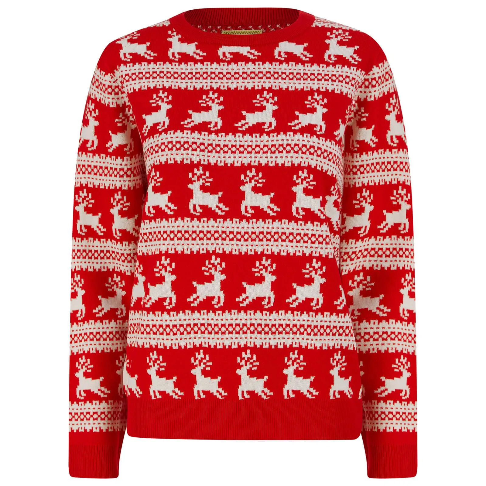 Womens Traditional Christmas Jumper Leaping Reindeer Red