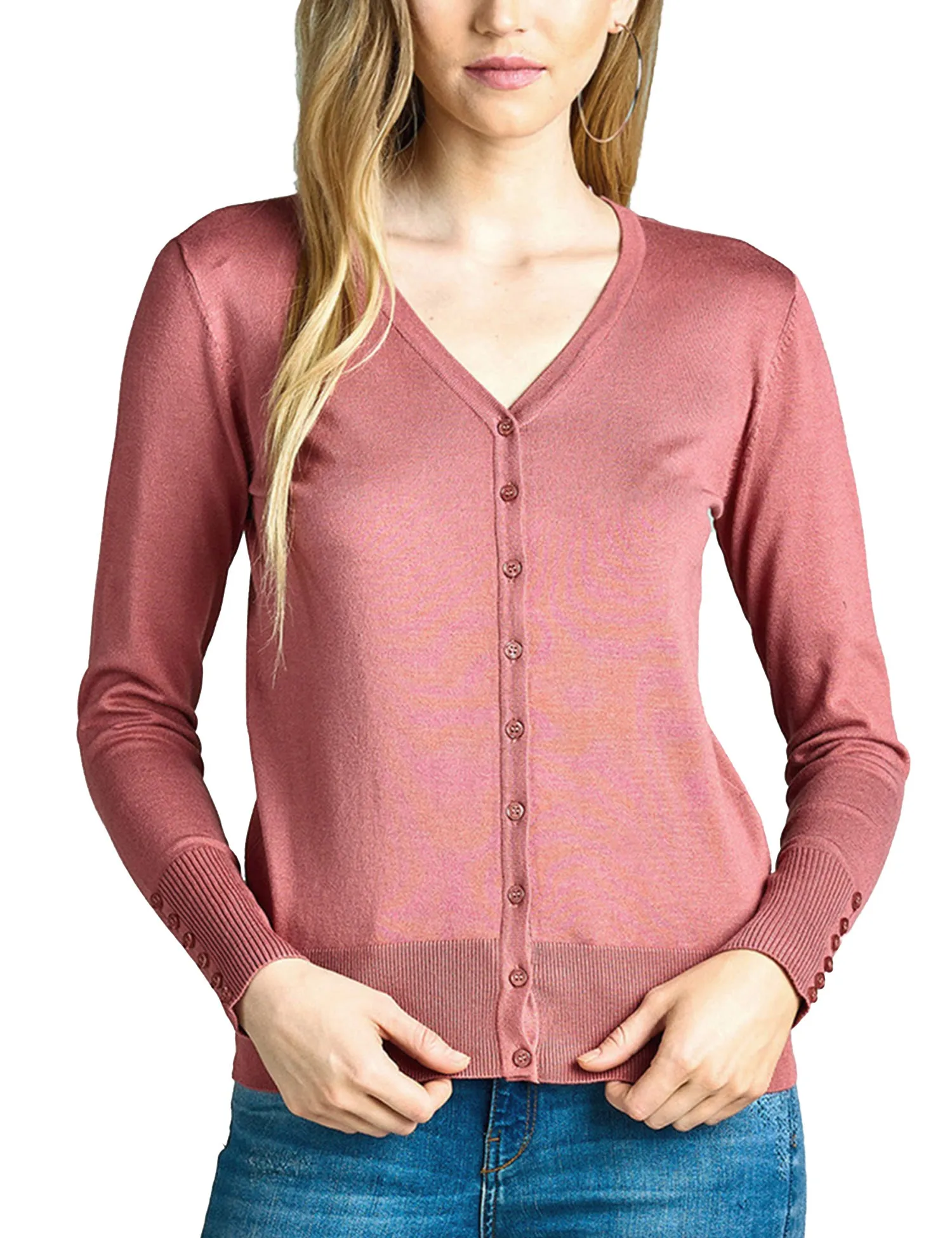 Womens V-Neck Cardigan with Sleeve Button Detail (S-XL)