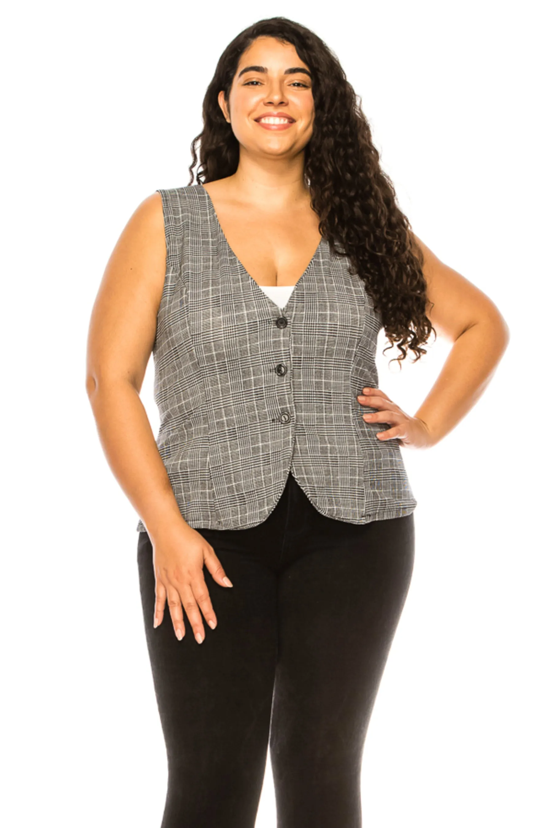 Women's Women's Plus Size Dressy Casual Vest Three Button Tuxedo Suit Waistcoat