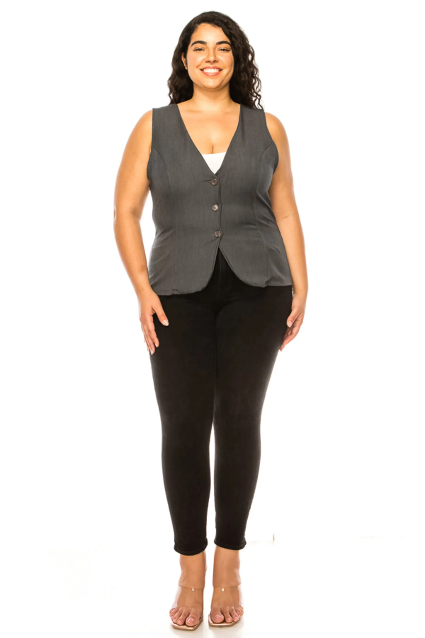 Women's Women's Plus Size Dressy Casual Vest Three Button Tuxedo Suit Waistcoat