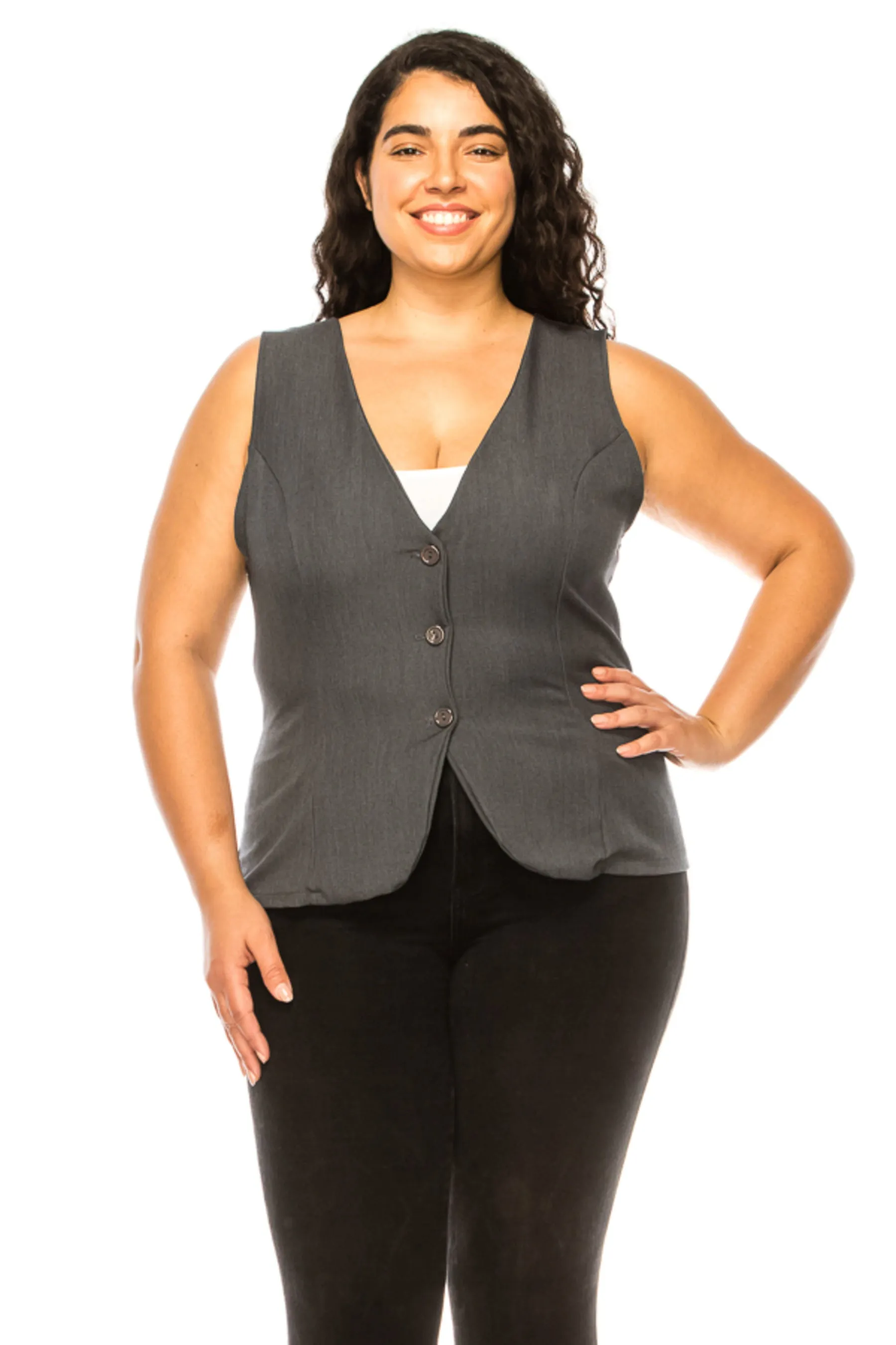 Women's Women's Plus Size Dressy Casual Vest Three Button Tuxedo Suit Waistcoat